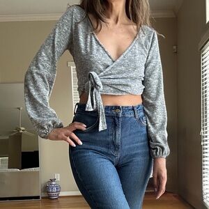 Lulu's Gray Wrap Crop Top